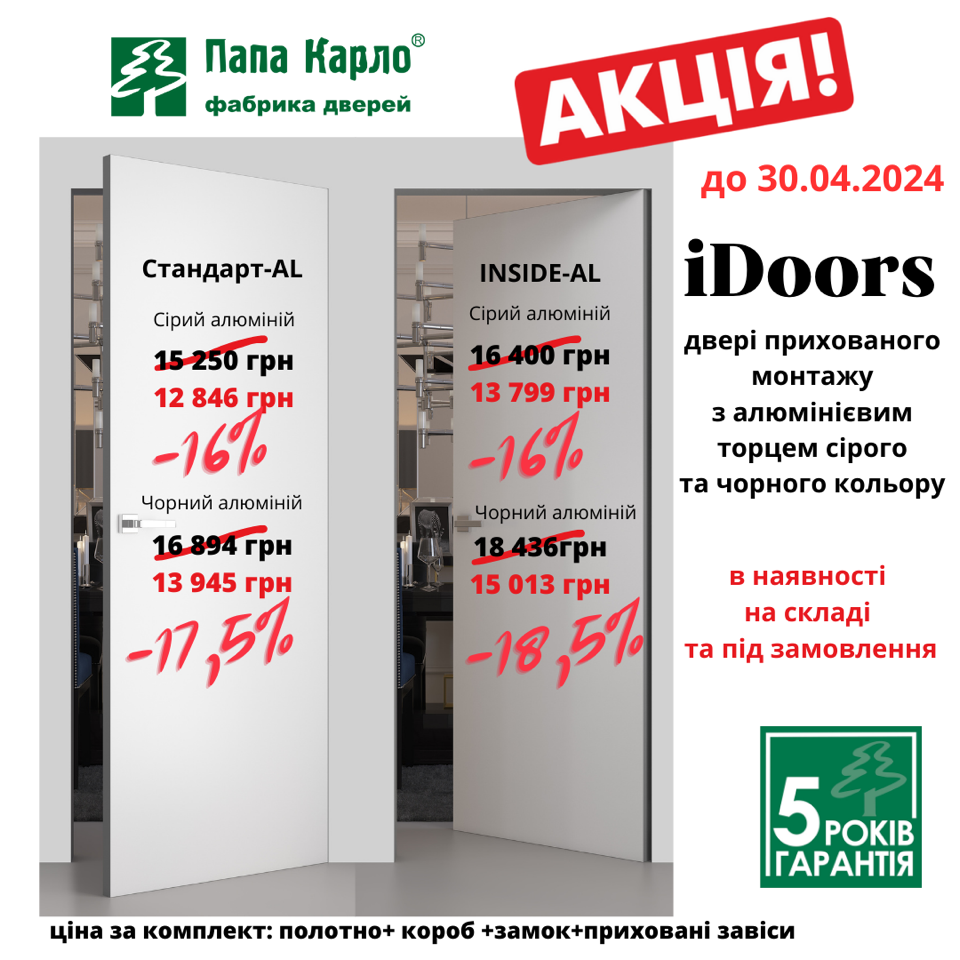 Акція на двері прихованого монтажу iDoors до 30.04.2024р.
